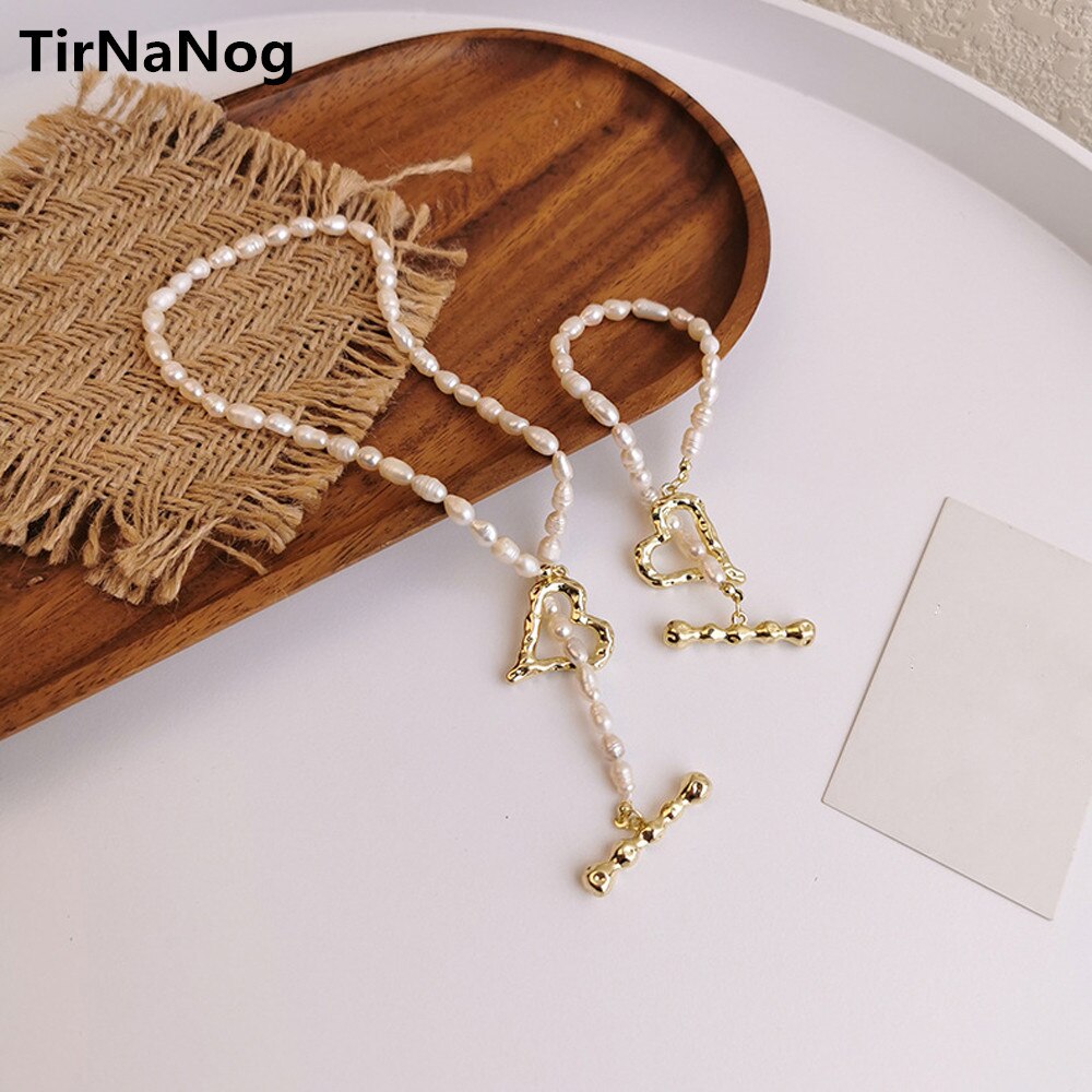 French Freshwater Pearl Restoring Ancient Ways OT Clasp Heart-Shaped Necklace Clavicle Necklace Personality Joker Chain