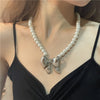 French Geometric Big Bow Pendant Pearl Necklace Female Niche Cold Wind Ins Personality Exaggerated Clavicle Chain Tide