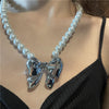 French Geometric Big Bow Pendant Pearl Necklace Female Niche Cold Wind Ins Personality Exaggerated Clavicle Chain Tide