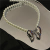 French Geometric Big Bow Pendant Pearl Necklace Female Niche Cold Wind Ins Personality Exaggerated Clavicle Chain Tide