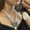 French Geometric Big Bow Pendant Pearl Necklace Female Niche Cold Wind Ins Personality Exaggerated Clavicle Chain Tide