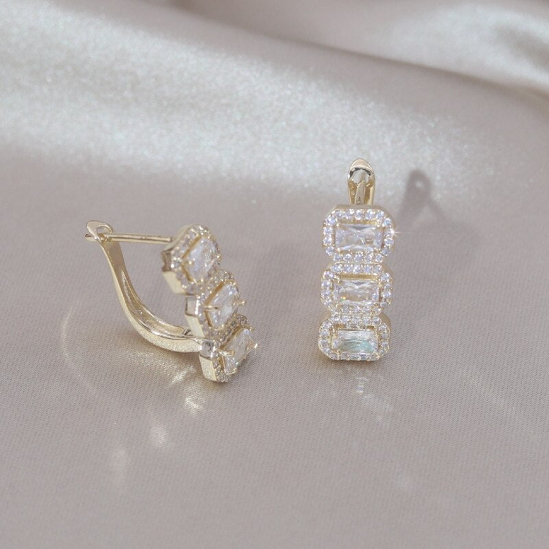 French Design Jewelry  14K Gold Plated  Zircon Geometric Earrings Elegant Women's Gala Party Accessories