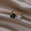 French Design Jewelry  Square Black and White Zircon Ring Elegant Women Prom Party Opening Adjustable Ring