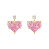 French Design Jewelry  Stitching Love Pink Zircon Earrings Elegant Women Wedding Party Accessories