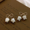 French Design Jewelry Simple Bow Natural Shell Tulip Flowers Earrings Elegant Women Gala Party Accessories