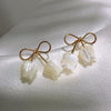 French Design Jewelry Simple Bow Natural Shell Tulip Flowers Earrings Elegant Women Gala Party Accessories