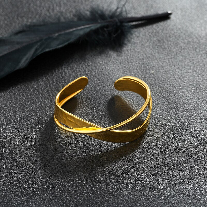 French Style Simple Gold Cuff Bracelet For Woman Two In One Adjustable Bangles For Woman Vintage Jewelry Accessories Gifts 2022