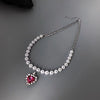 French Vintage Simple Light  Pink Love Pendants Necklace For Women Pearl Stitching Heart Shaped Clavicle Chain Jewelry