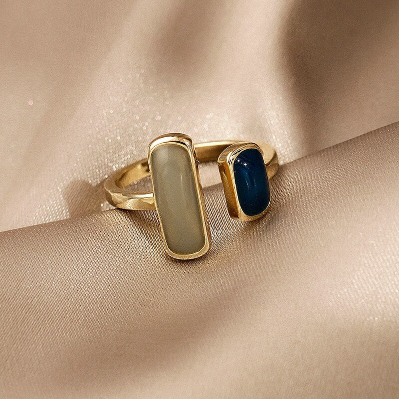 French elegant contrast color dripping oil metal ring jewelry simple women's opening adjustable daily work ring