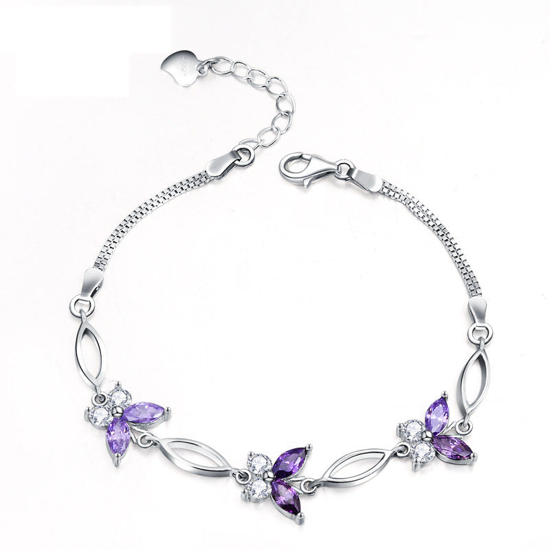 Fresh Fashion Popular 925 Sterling Silver Temperamental Simple Zircon Butterfly Bracelet 925 Silver Jewelry Bangles For Women