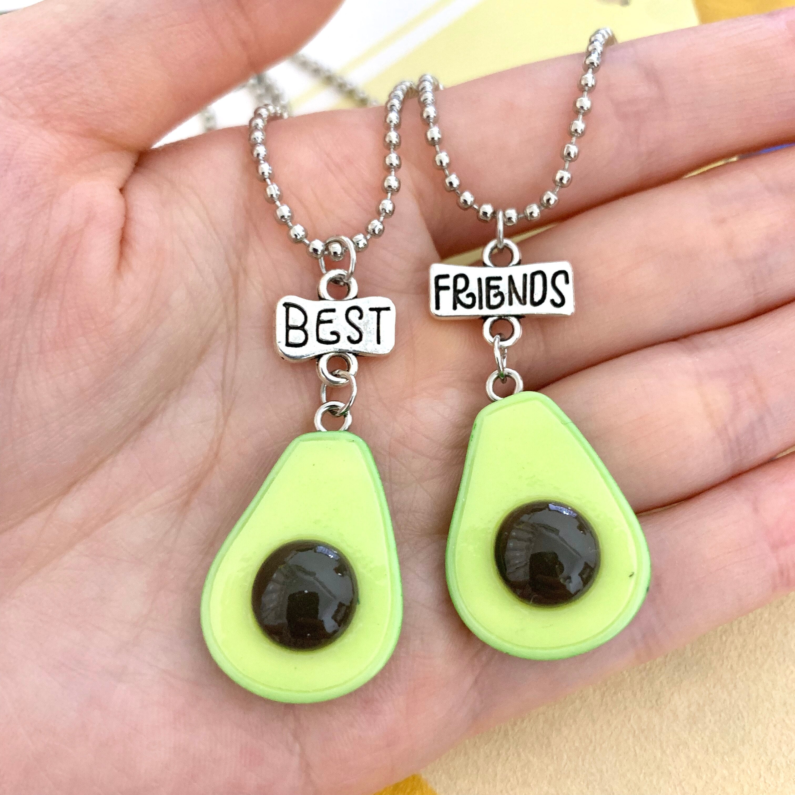 Fresh Green Avocado Fruit Pendant bff Necklace Children Friends 2 Boys Girls Friendship Jewelry Birthday Gift