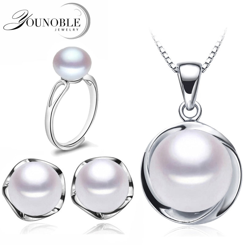 Pearl Jewelry Sets Silver 925 For Women,Real Pearl Jewelry Earring Wedding Anniversary Mother Birthd Gift Black