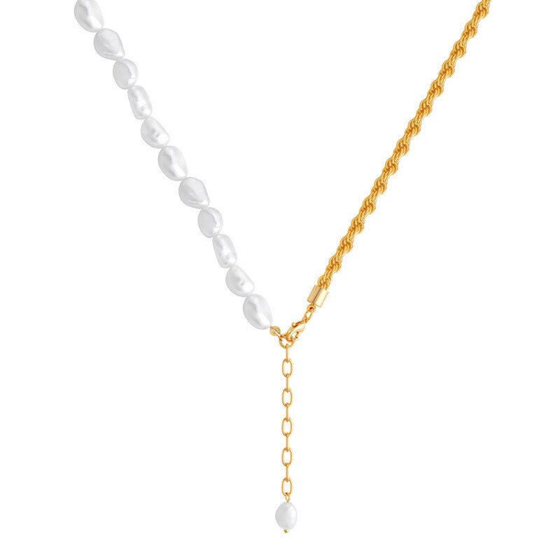 Freshwater Pearl Twist Chain Stitching Ladies Necklace Pearl Necklace For Gril With Pendant 316L Stainless Steel 18K Gold Filed