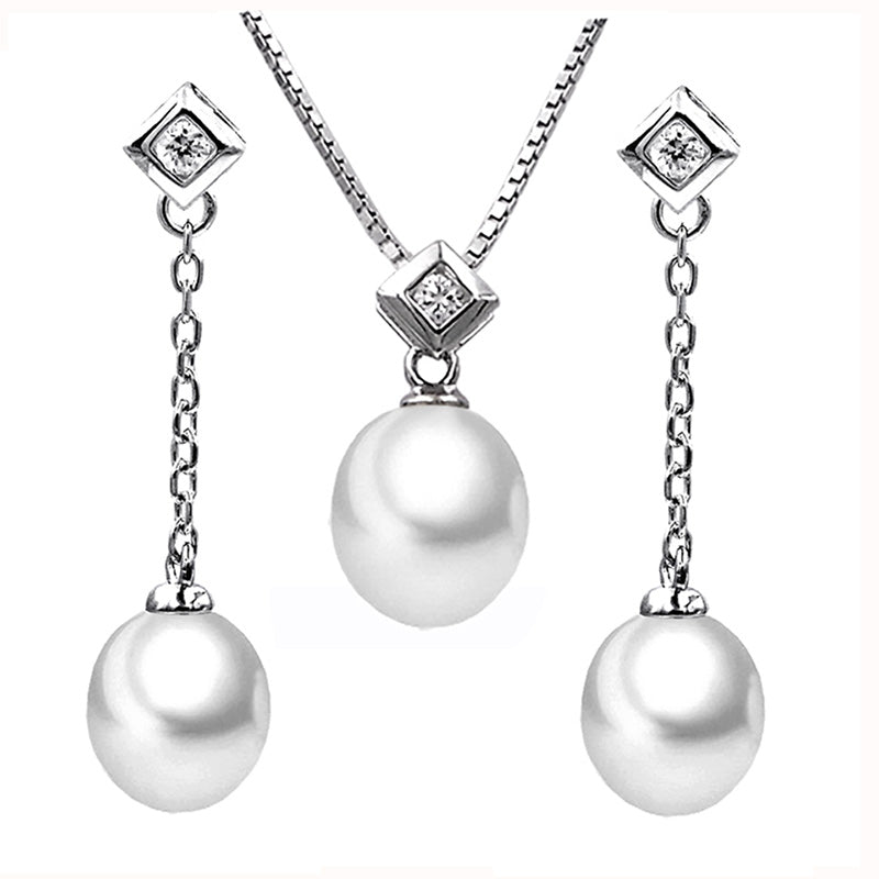 pearls fine jewelry set with Necklace and Earring 925 sterling silver AAA natural pearls dia 7.5mm-8mm fashion gifts