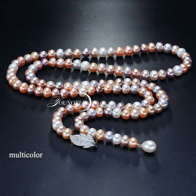 tassel long pearl necklace women,real natural bridal pearl necklace body multi layer color for girls best friend