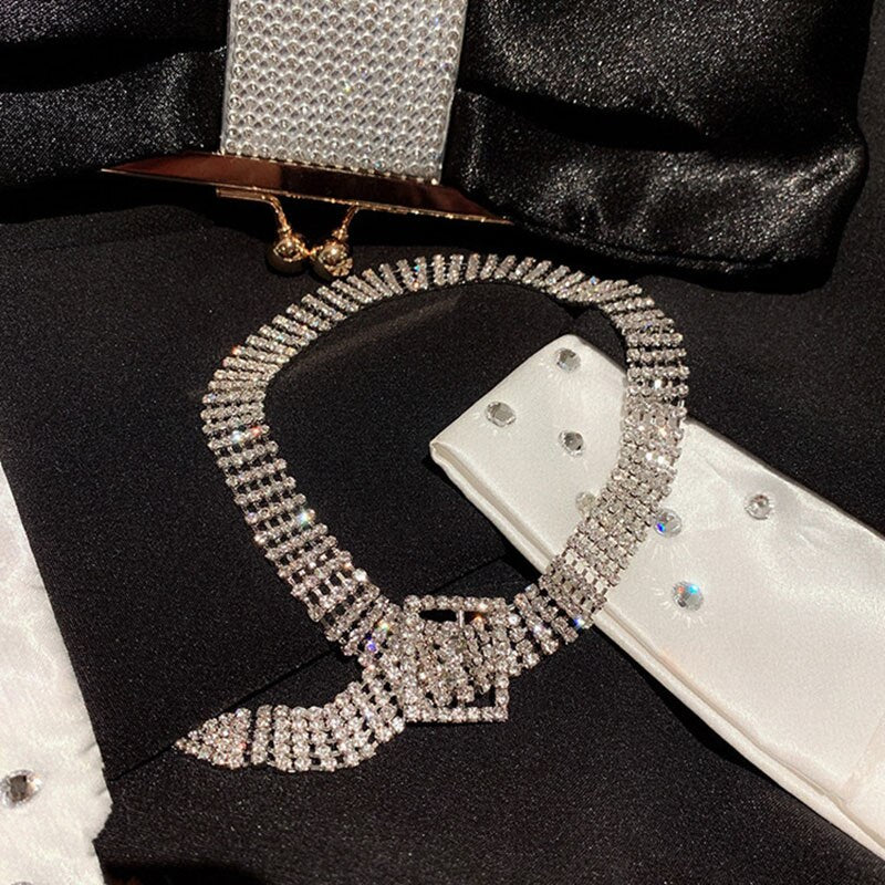 Full Crystal Chokers Necklace Silver Color Chain  Jewelry Women Gift Korea Style