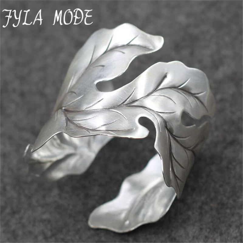 42g New Fashion Bangle Wide Cuff Opened Antique Thai Silver Leaf Bracelet Cuff Factory Price For Wholesale PKY324
