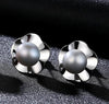925 Sterling Silver Natural Pearl Stud Earring Flower Shape Earrings For Women Ladies Female Fashion Jewelry Pink Grey