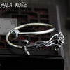 925 Sterling Silver Retro Lotus & Lotus Leaves Adjustable Bangle Heavy Antique Thai Silver Bracelet 3.50mm 35.80G
