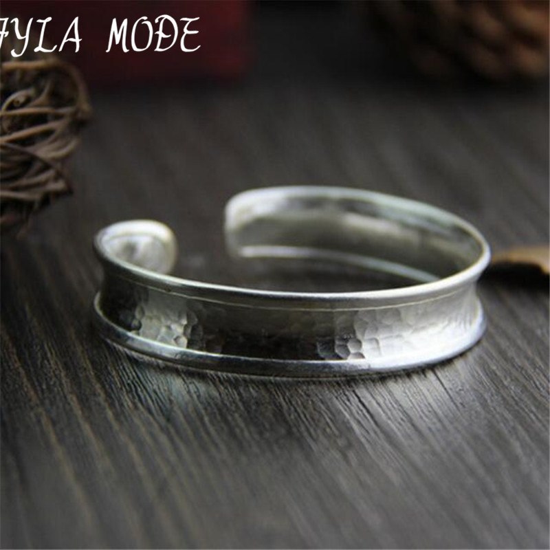999 Thai Silver Jewelry Plain Pure Silver Wide Open Cuff Bangle Bracelet Women 11.80mm 20.10G WTB054