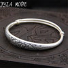 Beautiful Peony Flower Carved Luck Unisex S999 Thai Silver Cuff Adjustable Bracelet 9mm 23.40G TYC077