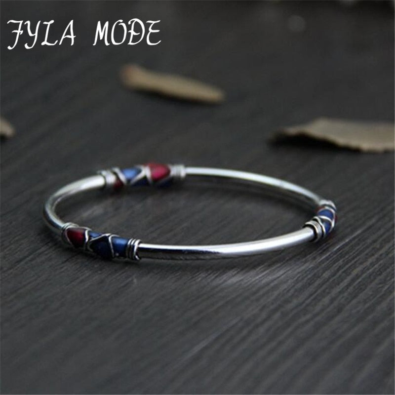Cloisonne Enamel Bangle 100% 925 Sterling Silver Bracelet Bangle For Men Women Thai Silver Jewelry PKY296