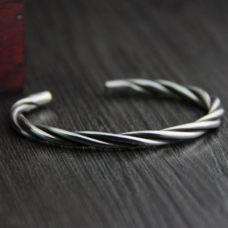Cuff 925 Thai Silver Bracelet Bangle For Women Men Vintage Twisted Bangle Jewelry For Women Men 5mm 24G WTB041