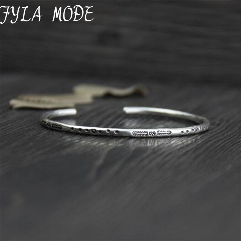 Customized 3.20mm Thin 999 Thai Silver Cuff Bangle Bracelet For Women Carving Flower Engravable Wristband WT030