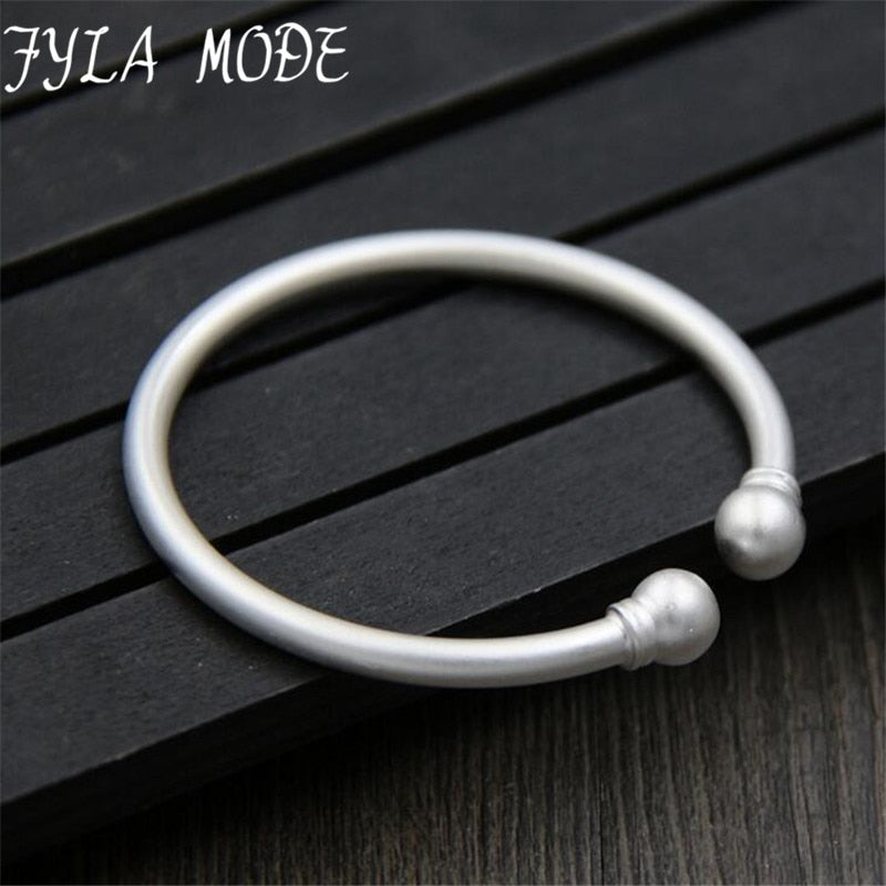 Double Ball Charms Simple Matte Bangle 100% S999 Sterling Silver Bracelet Bangle For Men or Women Fine Jewelry 4MM