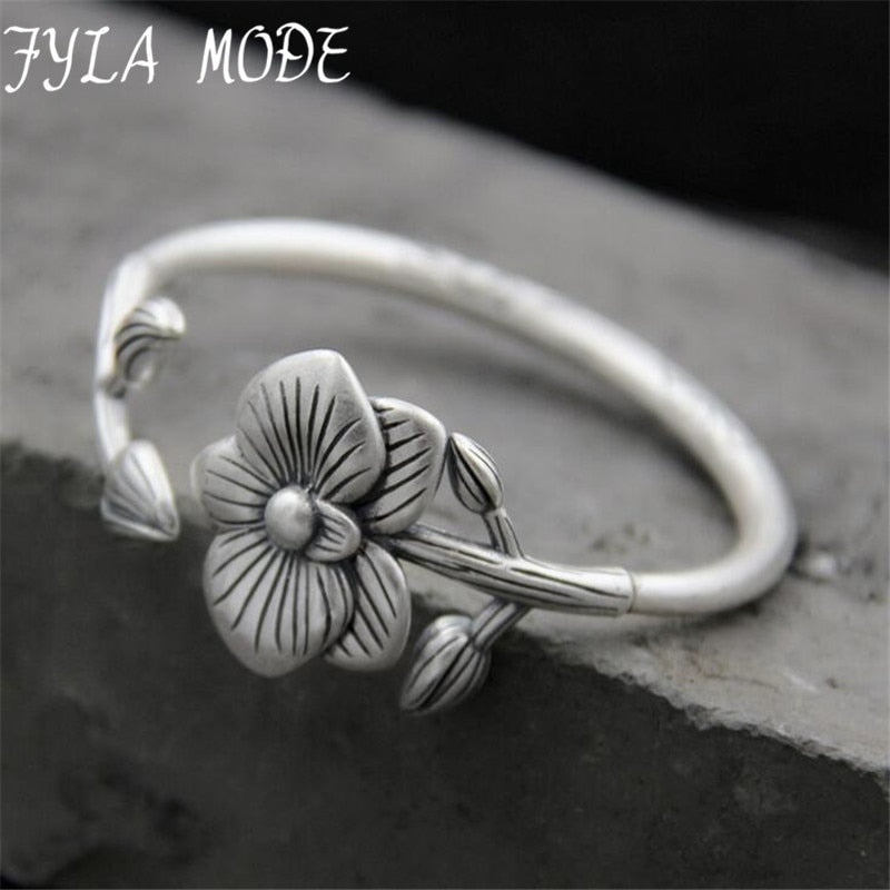 Fashion 999 Silver Bangles Cuff Flower Bangles & Bracelets Women Accessories 5mm 40.60G TYC104