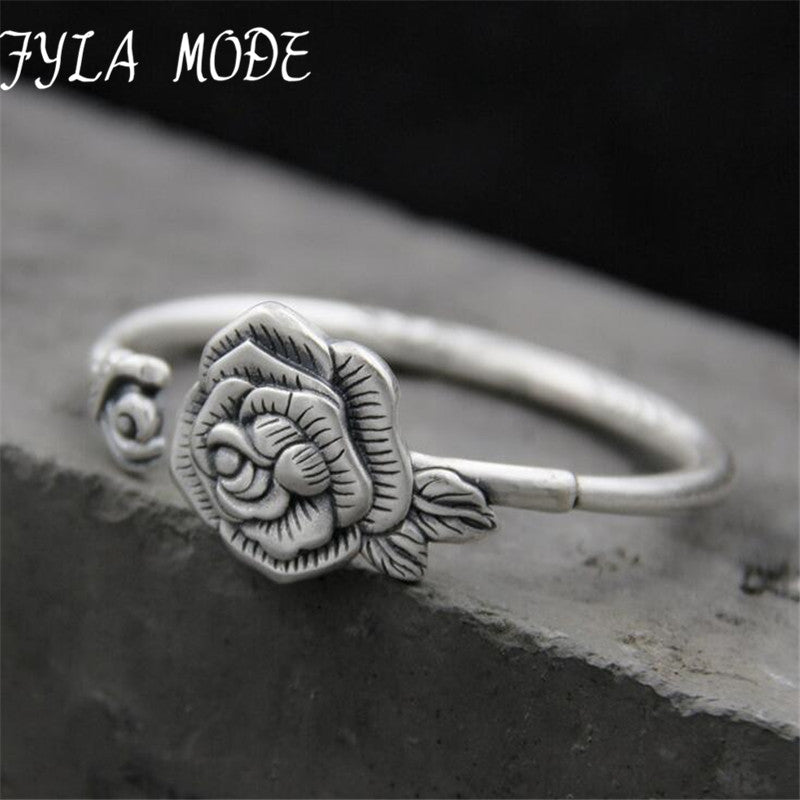 Fashion Beautiful 999 Sterling Silver Rose Flower Bangles Cuff Bangles & Bracelets Women Accessories 5mm 35.70G TYC125