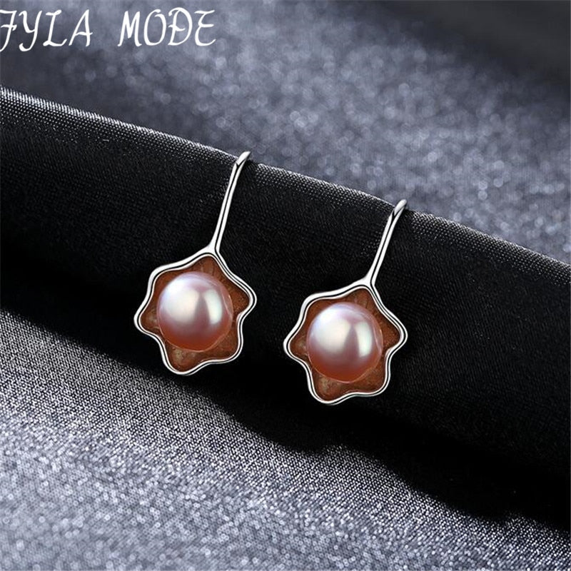 Fashion Flower Natural Freshwater Pearls Wedding Earrings 925 Silver Jewelry for Women Bride Boucles D'oreilles Bijoux