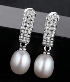 Fashion Pearl Earrings 925 Sterling Silver 8-9mm White Pink Purple Natural Pearl Personality And Elegant