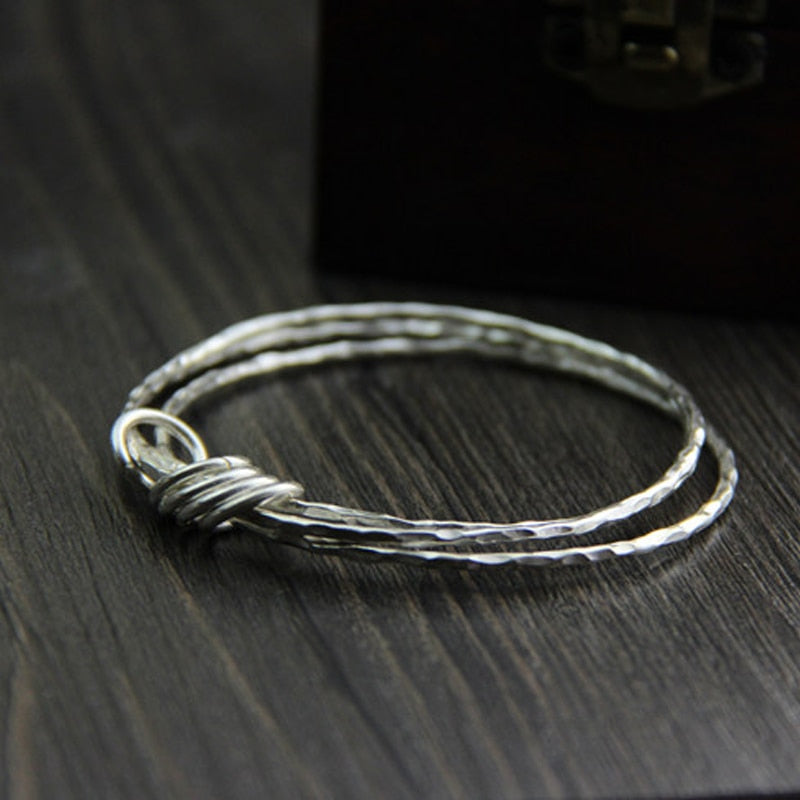 Hop Rock Style Unique New Arrival 999 Silver Multilayer Bangles Set Bracelets for Women Pulseira Feminina 1.80mm
