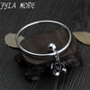 Hot Sale 925 Silver Rose & Bell Charms Bangle Bracelet for Women Fine Jewelry Original Bracelets Pulseira 3mm 10.80G