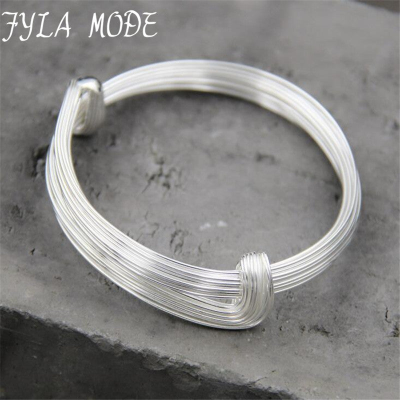 Hot Sale S925 Sterling Silver DIY Multi Layer Bangle Charms Adjustable Expandable Wire Bracelets Bangles 7mm 23.70G