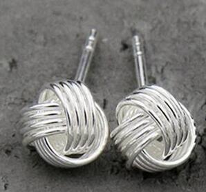 New Real 925 Sterling Silver jewelry Twine Twisted Love Knot Stud Earrings Tinny Knot Ball Women's 7mm 5mm 3mm TYC172