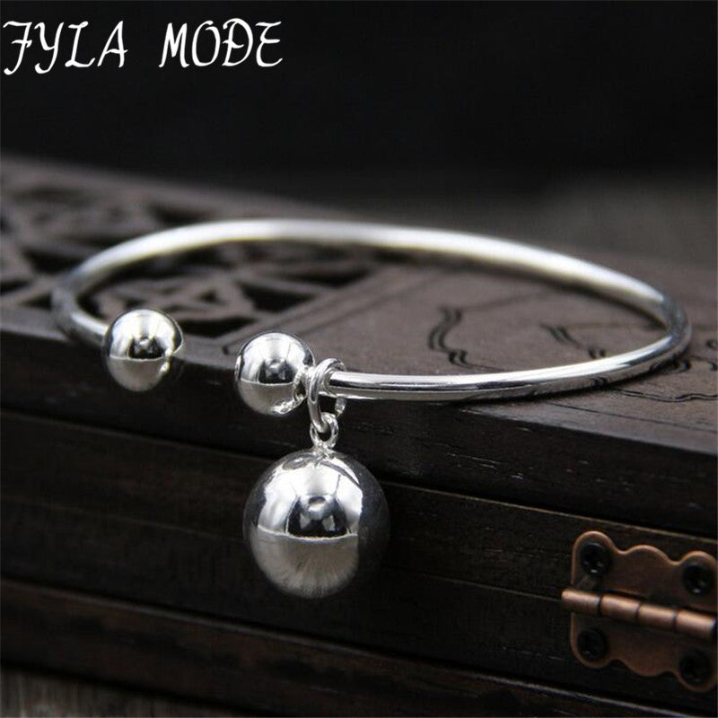 Pure 925 Sterling Silver Bracelets for Women Fine Jewelry Bangles & Bangles Double Balls Charm Chain Silver Wedding