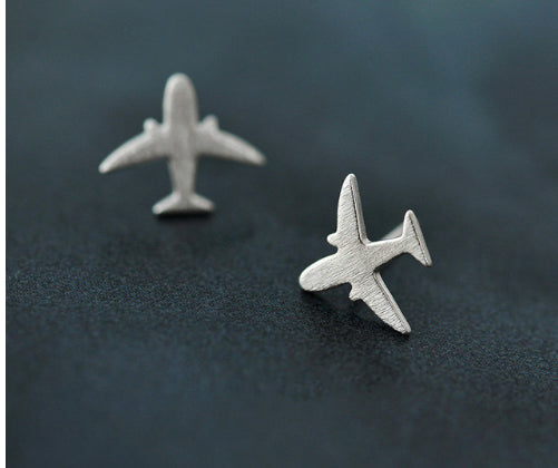 Real 925 Sterling Silver Aircraft Airplane Plane Stud Earrings Women's Handmade Pure Silver Jewelry 2020 New
