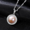 Real 925 Sterling Silver Natural White Pink Purple Pearl Round Pendants Necklaces For Women Fashion Jewelry