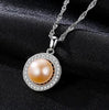 Real 925 Sterling Silver Natural White Pink Purple Pearl Round Pendants Necklaces For Women Fashion Jewelry