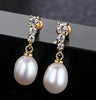 Real S925 Sterling Silver Elegant Beauty Stud Earrings With White Pink Purple Natural Pearl For Women Jewelry Gift