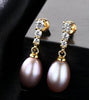 Real S925 Sterling Silver Elegant Beauty Stud Earrings With White Pink Purple Natural Pearl For Women Jewelry Gift