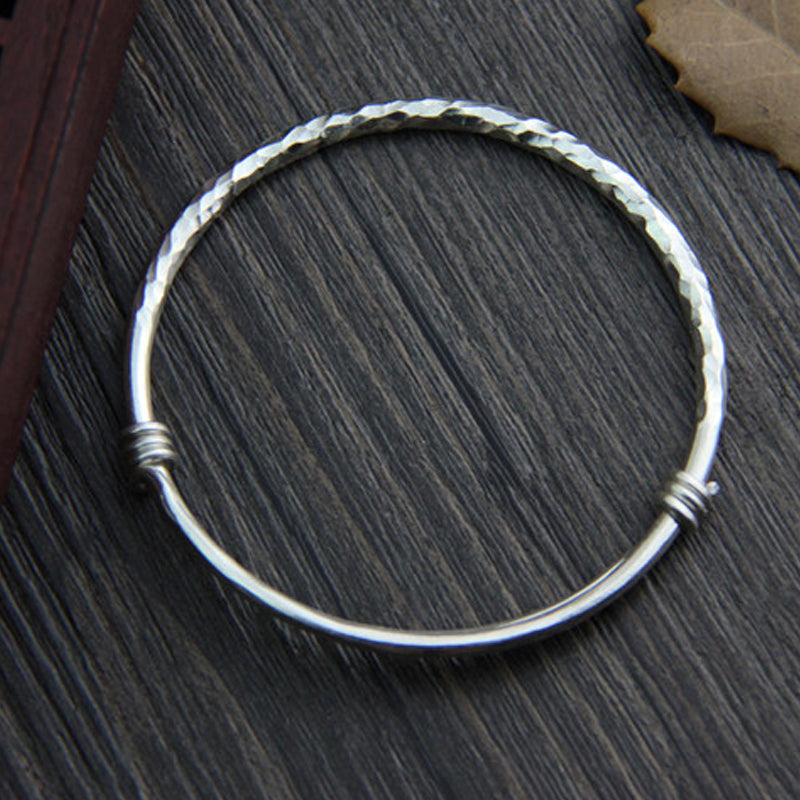 S999 Thai Silver Antique Silver Simple Wiring Bracelet Adjustable Expandable Wire Bangles 3mm 15G WTB045