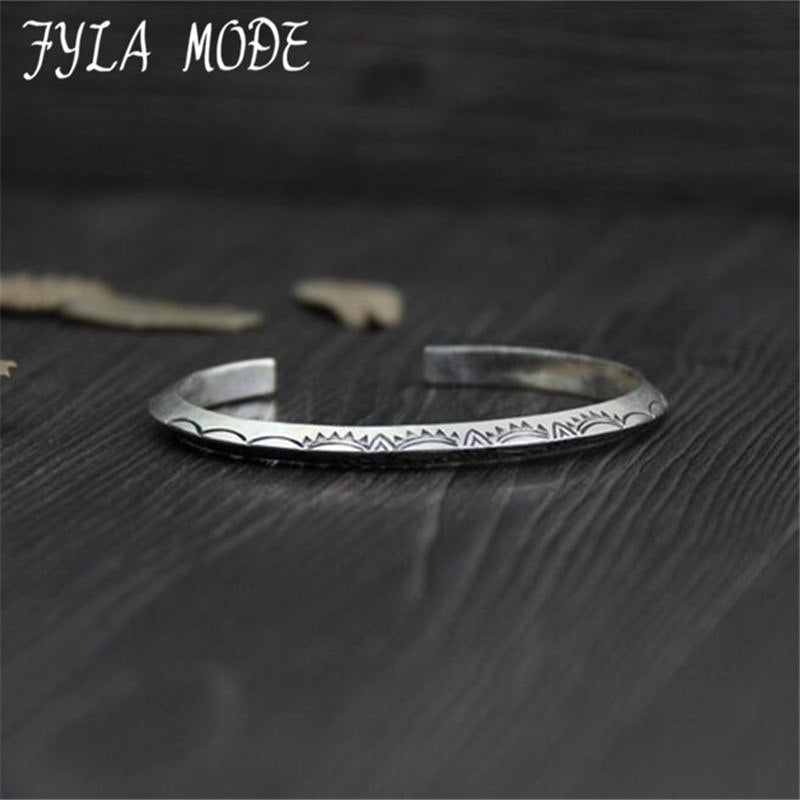 Solid 999 Sterling Silver Jewelry Women Cuff Bracelets Bangle Vintage Flower Pattern Carved Cuff Bracelet 4.60mm 23G