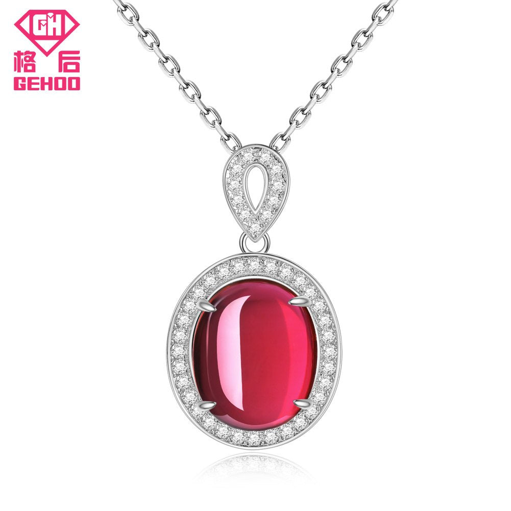 2020 Charm Necklace Pretty Ruby Oval Gemstone Zircon Paved Pendant 925 Sterling Silver Chain for Wedding Women Jewelry