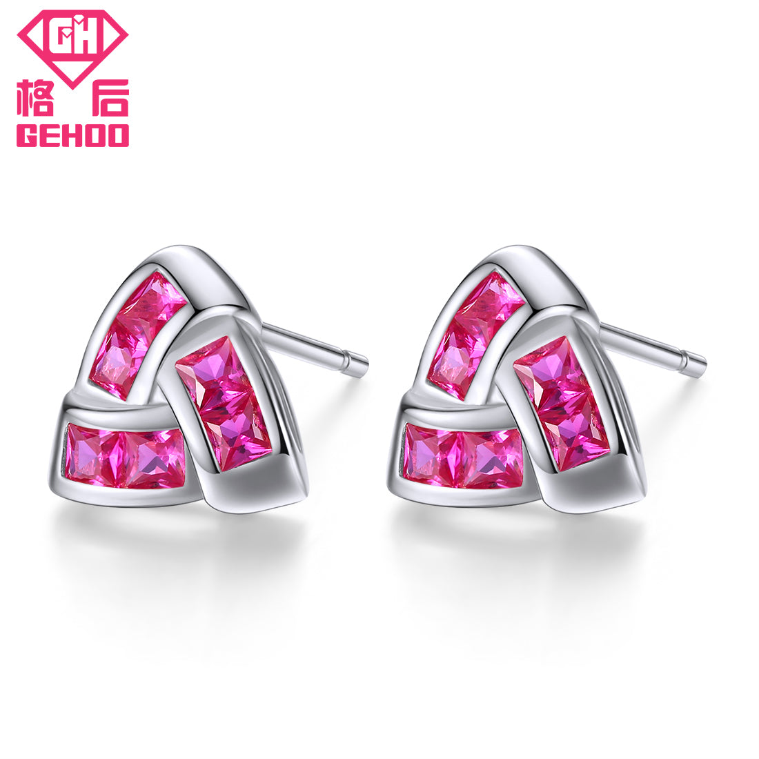 2020 Geometry Triangle Pretty Gem Stones Stud Earrings Solid 925 Sterling Silver Women Charm Ear Jewelry Wedding Brinco