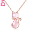 2020 New 925 Sterling Silver Lovely Cat Collier Pendant Cute Jewelry Nice Gift Rose Quartz Color Chain For ladies Girl
