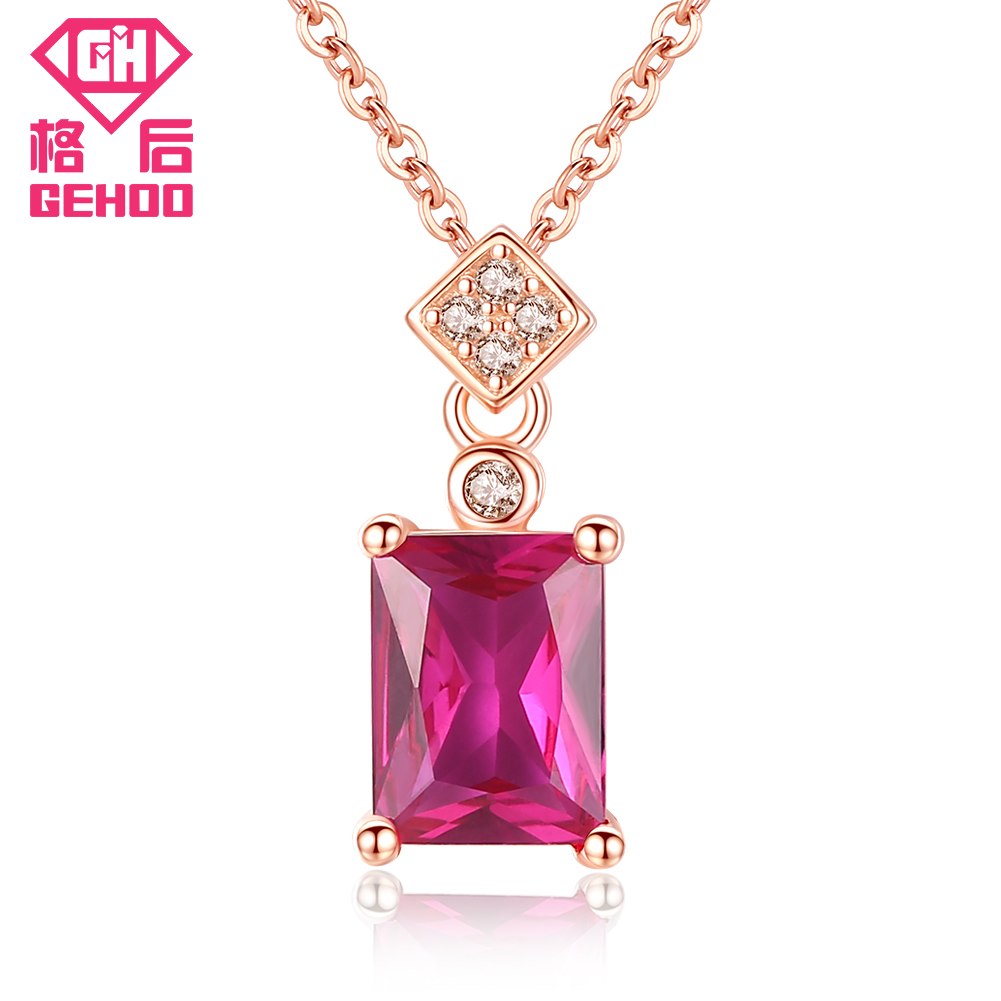 2020 New Arrival 925 Sterling Silver Charm Chains New Red Ruby Pendant Gem Stones Square Necklace Jewelry Gifts for Women