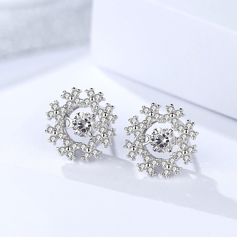 2020 New Design Solid 925 Sterling Silver Stud Earrings Snowflake Rose Golden/Silver Color Zircon Fine Jewelry For Women